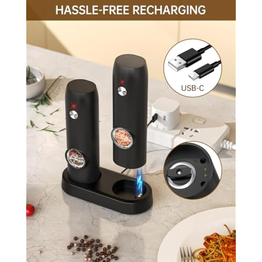CIRCLE JOY Electric Salt and Pepper Grinder Set – USB Rechargeable, 2 Pack