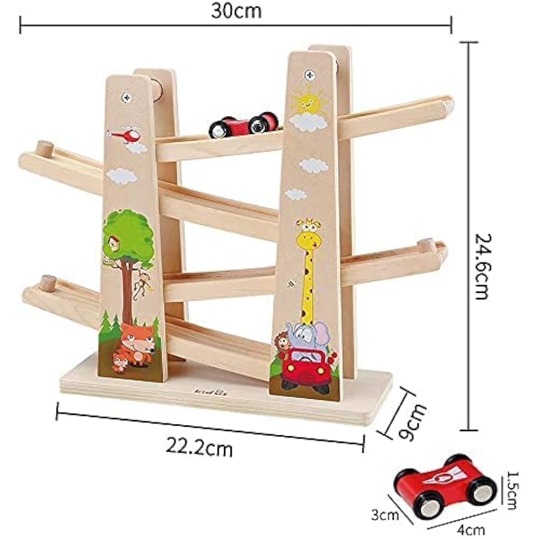 Wooden Car Ramp Toy – Toddler Race Track with 4 Cars