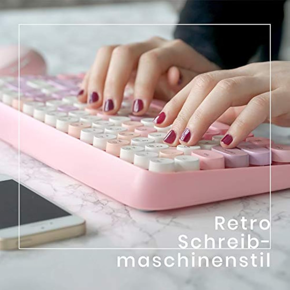 Perixx PERIDUO-713 Wireless Retro Typewriter Keyboard and Mouse - Pink