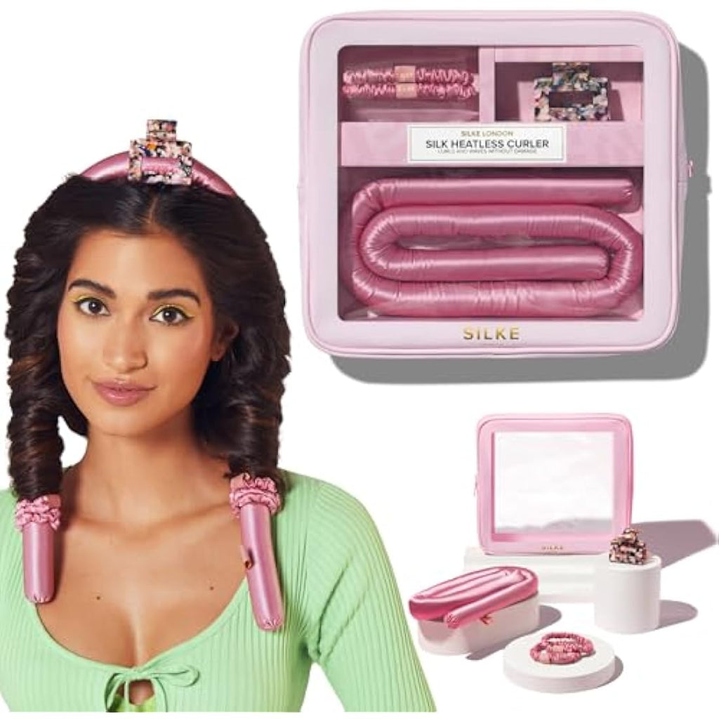 SILKE Heatless Hair Curler - 100% Mulberry Silk Headband Set in Pink