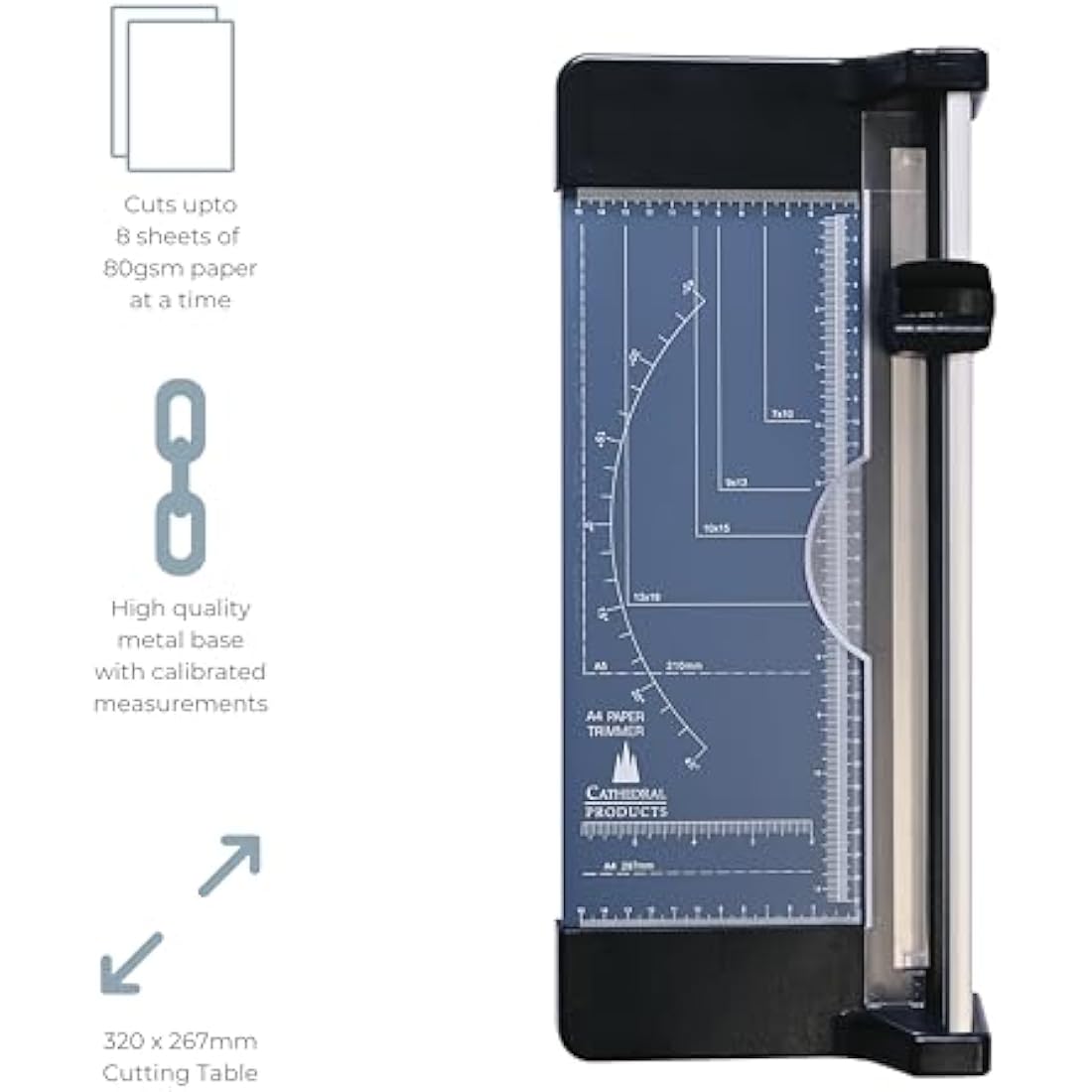 Cathedral A4 Rotary Paper Trimmer | 10 Sheet Precision Cutter with Metal Base