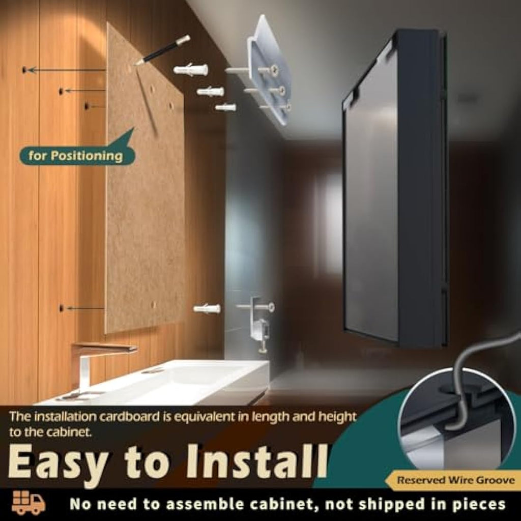 KWW LED Lighted Bathroom Medicine Cabinet | 50x70cm Mirror with Defogger