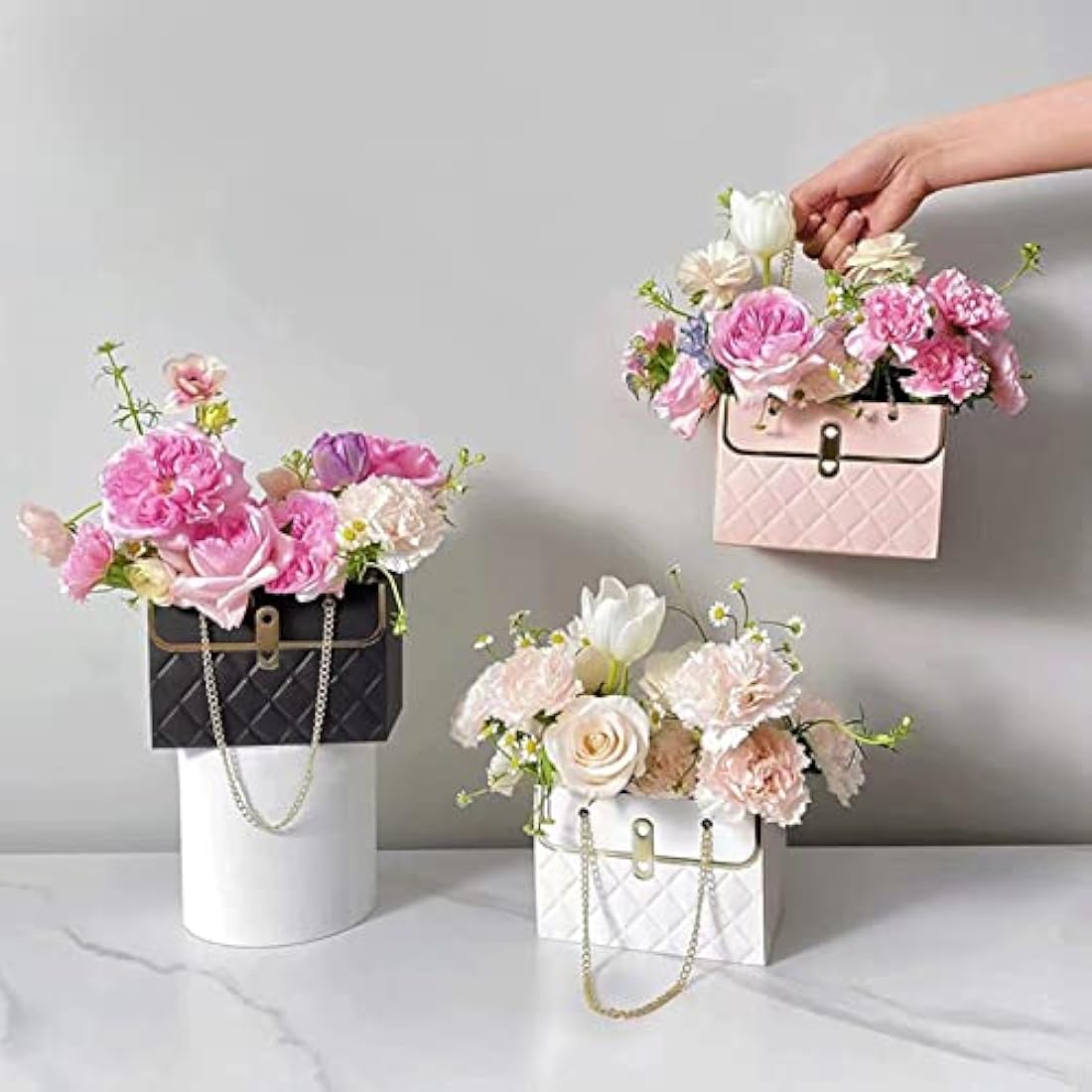 CTDMJ Flower Paper Gift Boxes with Metal Chain - 4PCS Florist Bouquet Bags