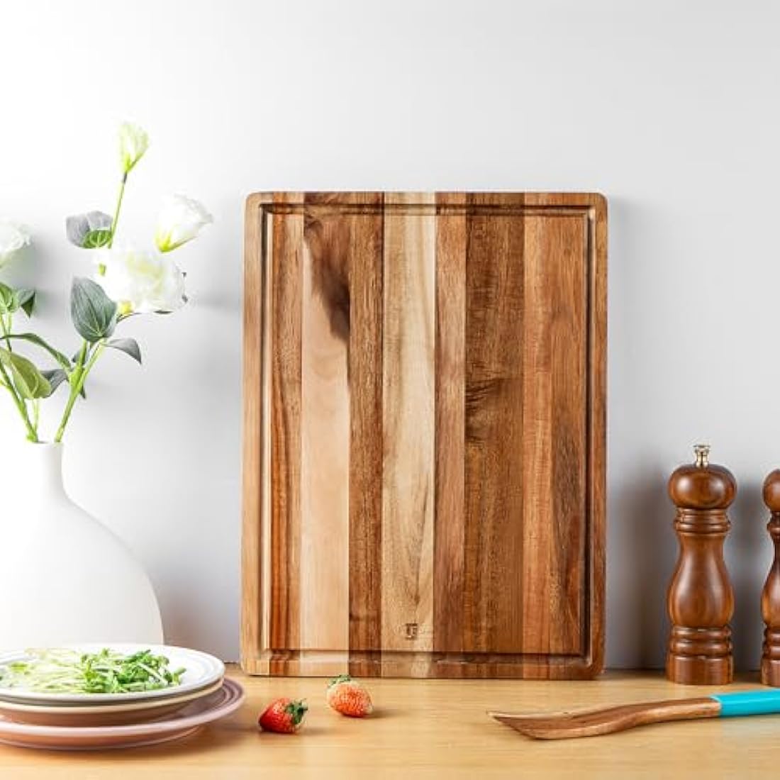 James.F Acacia Wood Chopping Board | Reversible Serving Board with Juice Groove
