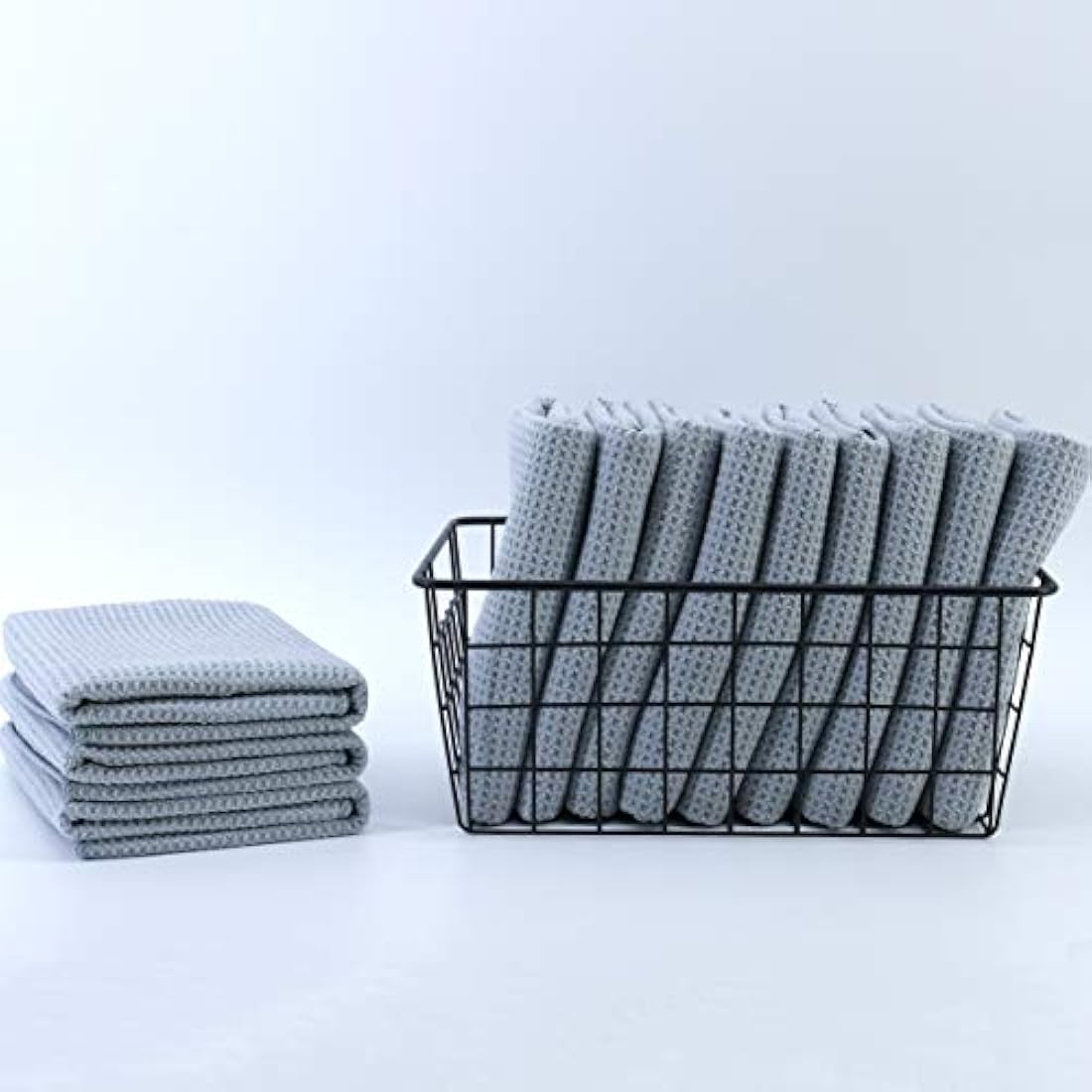 Polyte Microfiber Kitchen Dish Towels - Waffle Weave Gray, 12 Pack