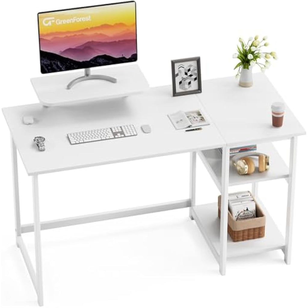Jolof Store Computer Desk with Monitor Stand and Shelves – White