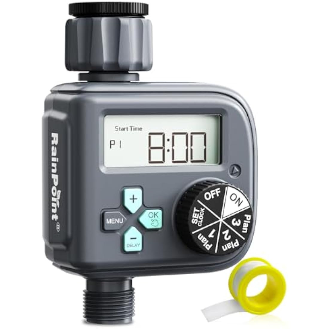 RAINPOINT Irrigation Timer | 3 Independent Programs & Rain Delay – Mint Green