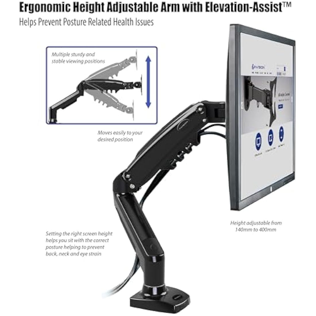 Invision MX150 Monitor Arm – Ergonomic Gas Spring Mount for 17–27” Screens