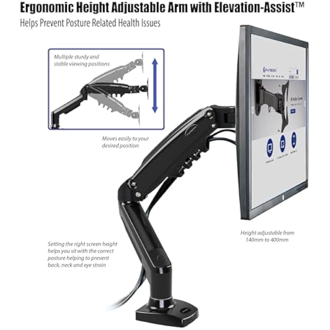 Invision MX150 Monitor Arm – Ergonomic Gas Spring Mount for 17–27” Screens