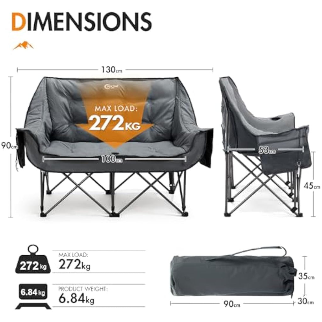 Portal Double Padded Folding Camping Sofa – Heavy Duty 272kg Loveseat