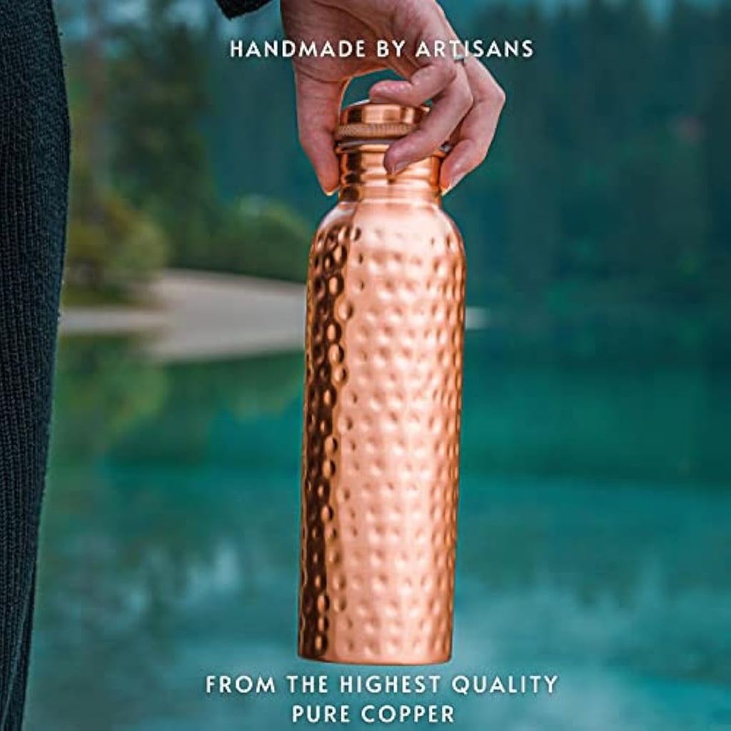 Kosdeg Hammered Copper Water Bottle - 34 Oz Large Ayurvedic Vessel