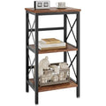 YMYNY 3-Tier Industrial Bookshelf – Rustic Brown Microwave Rack