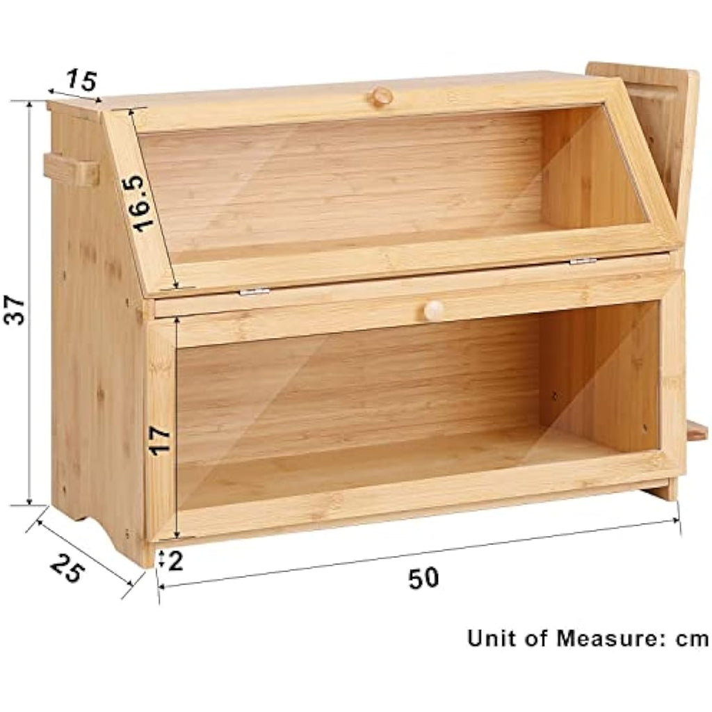 Large 2-Layer Bamboo Bread Box – Farmhouse Kitchen Bread Bin