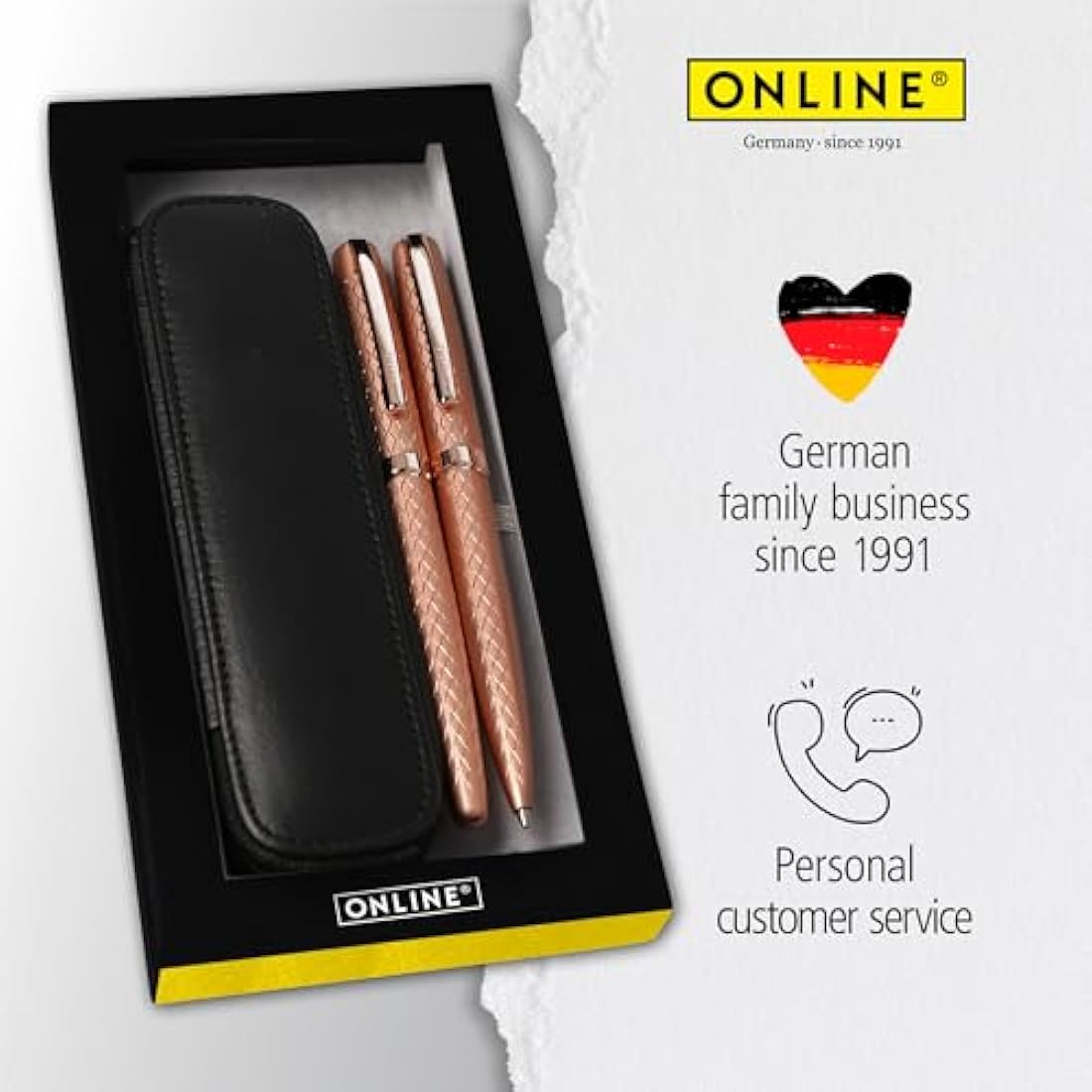 Online Eleganza Rosegold Fountain Pen & Ballpen Set with Leather Case