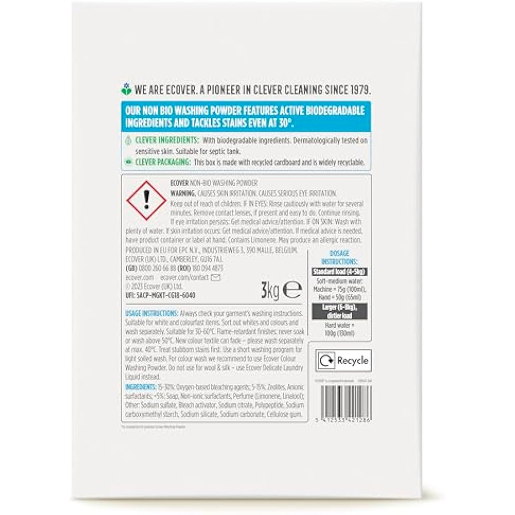 Ecover Non-Bio Laundry Detergent Powder – Lavender & Eucalyptus, 3kg