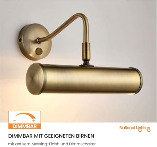 National Lighting Antique Brass LED Picture Light | 230mm Wall Display Lamp