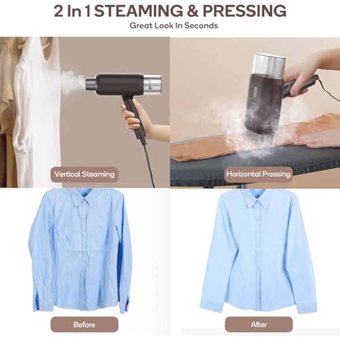 Newbealer Dual Voltage Travel Garment Steamer | 1200W Portable Foldable Iron