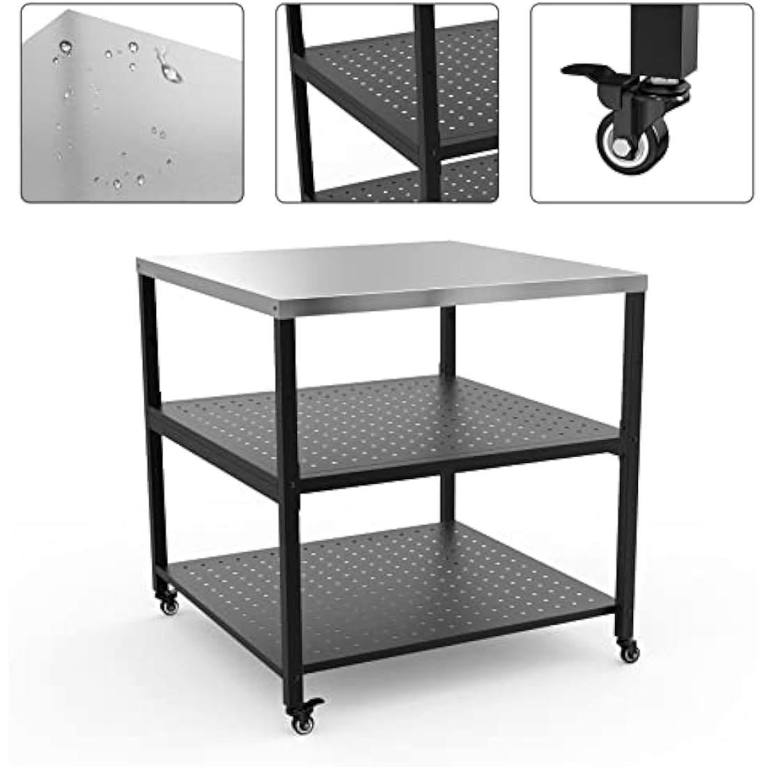 Heavy Duty Pizza Oven Stand | Stainless Steel Table with Wheels