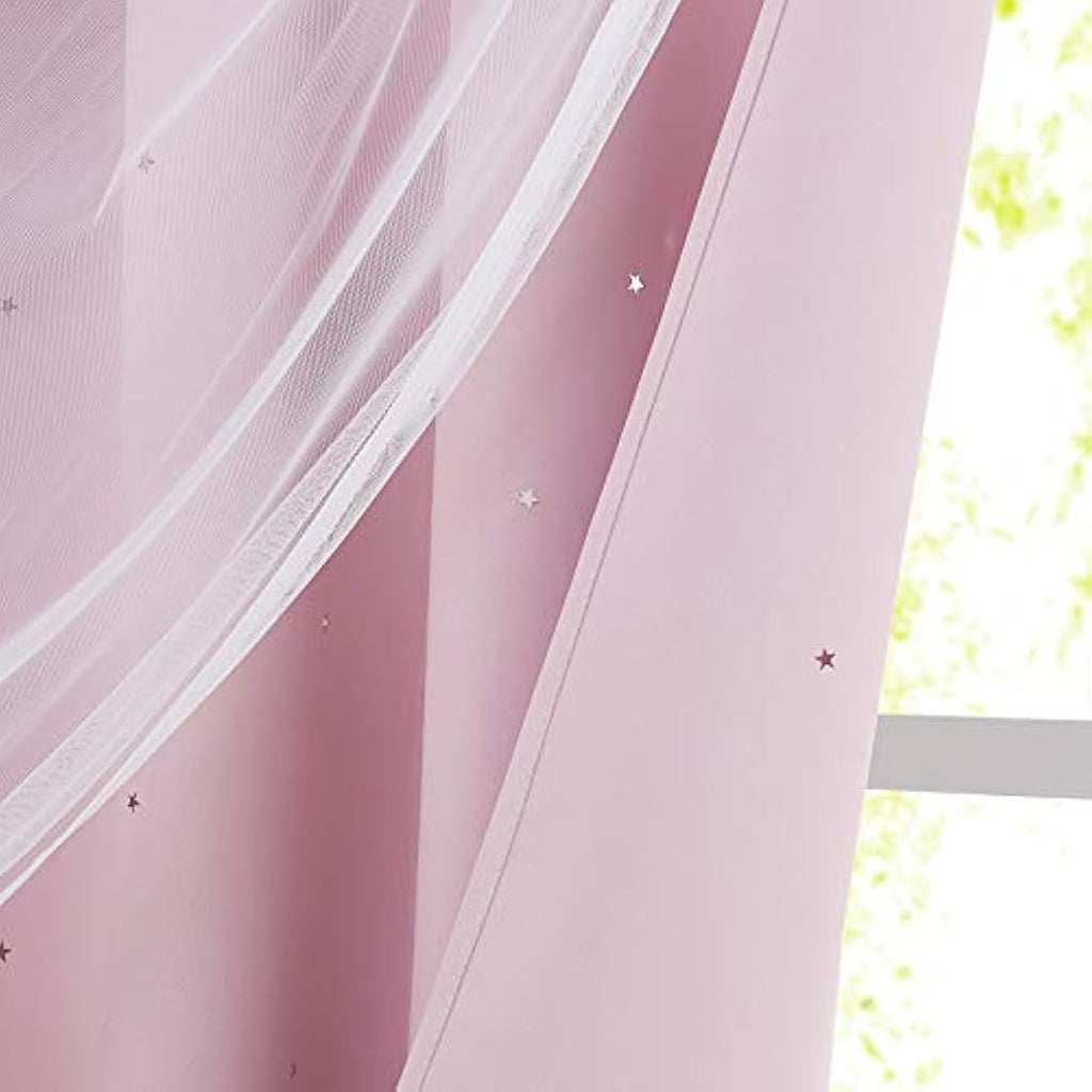 NICETOWN Star Cut Out Blackout Curtains | Pink Thermal 2-Panel Set, 52x63