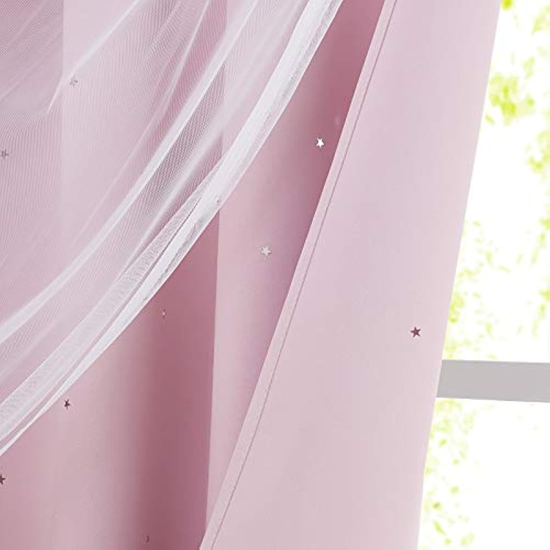 NICETOWN Star Cut Out Blackout Curtains | Pink Thermal 2-Panel Set, 52x63
