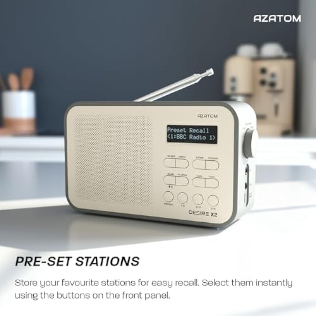 Azatom Desire X2 Portable DAB/DAB+ & FM Digital Radio with Bluetooth - Grey