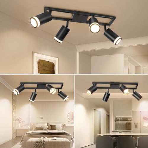 Dehobo 4-Light LED Ceiling Spotlight Bar | Black GU10 Industrial Fixture