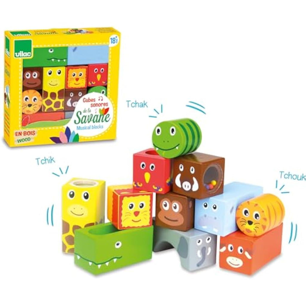 Vilac Savanna Musical Blocks – French Wooden Educational Toys for Kids