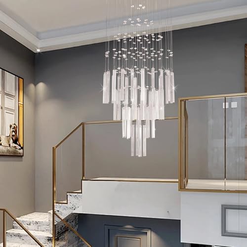 FRIXCHUR Modern Crystal Chandelier – 4-Tier High Ceiling Foyer Light
