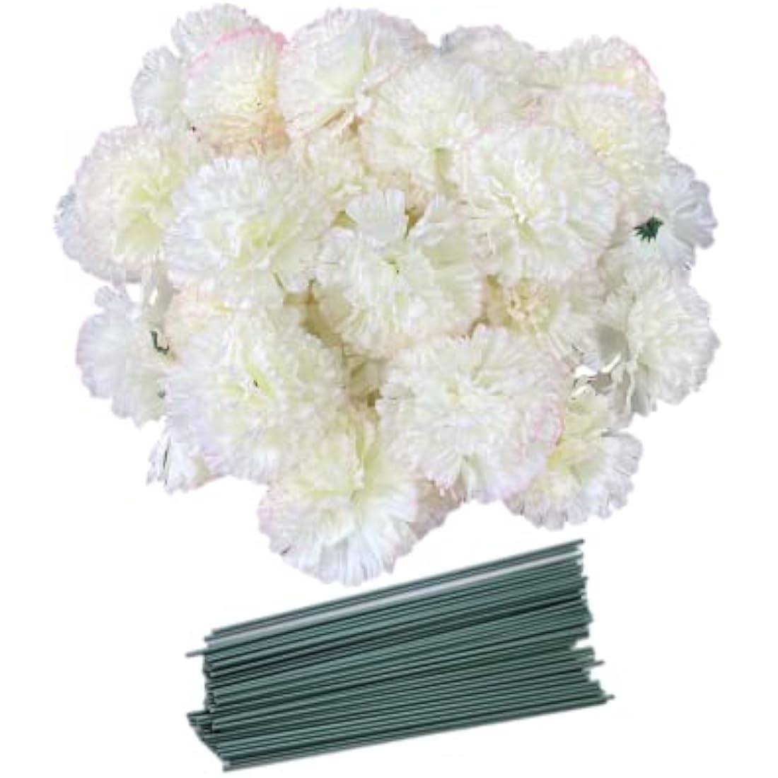 Rikyo 50pcs Silk Carnation Flower Heads with Stems for DIY Decor – Champagne