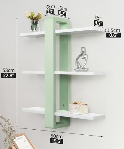 SUMGAR 3-Tier Floating Shelves – White & Green Pine Wood Wall Rack