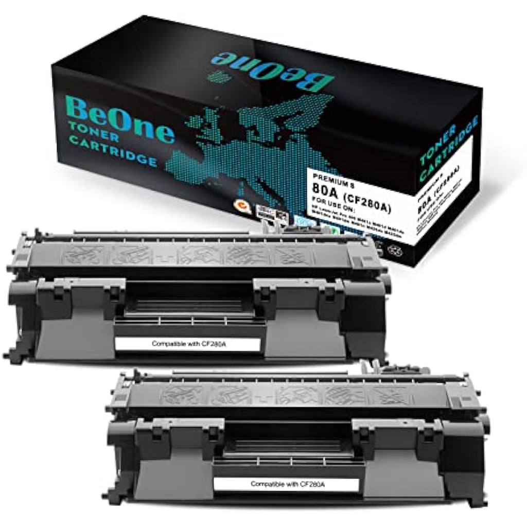 BeOne 80A CF280A Compatible Black Toner Cartridges for LaserJet Pro 400, 2-Pack