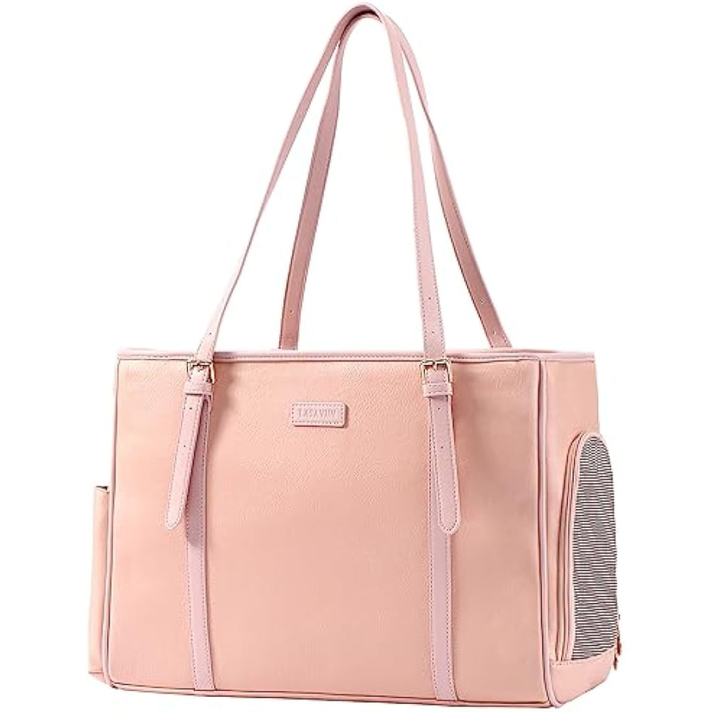 Lasaviin Vegan Leather Pet Carrier – Airline Approved Dog Purse (Pink)