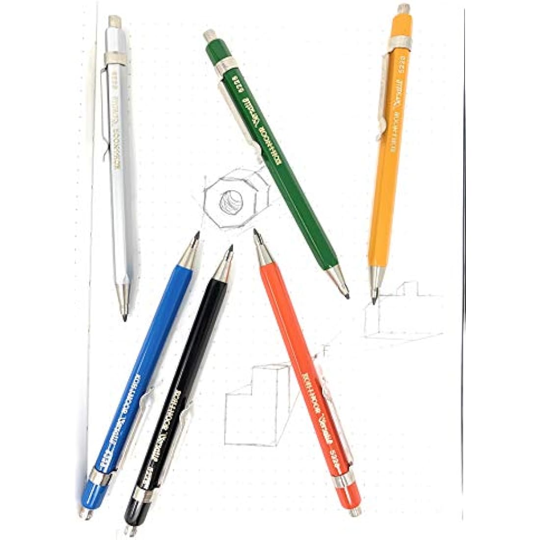 Koh-I-Noor 2mm Clutch Mechanical Pencil Set - 6 Short Drafting Pencils