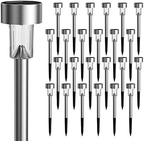 GIGALUMI Solar Garden Lights | 24 Pack Stainless Steel Pathway Lights