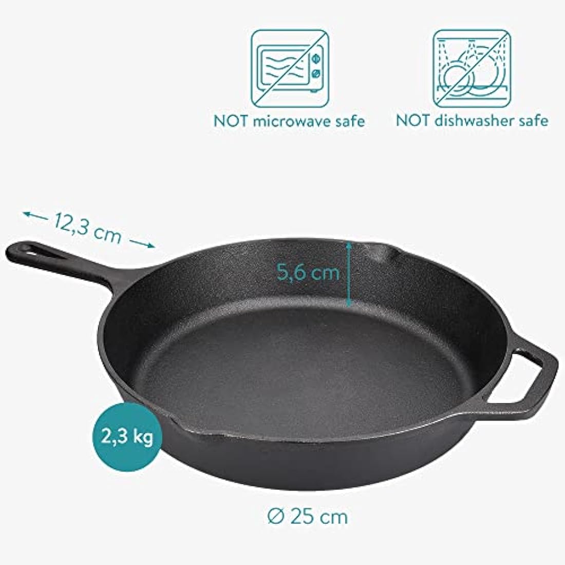 Navaris Pre-Seasoned Cast Iron Skillet Pan | 10 Inch Dual Handle Frying Pan