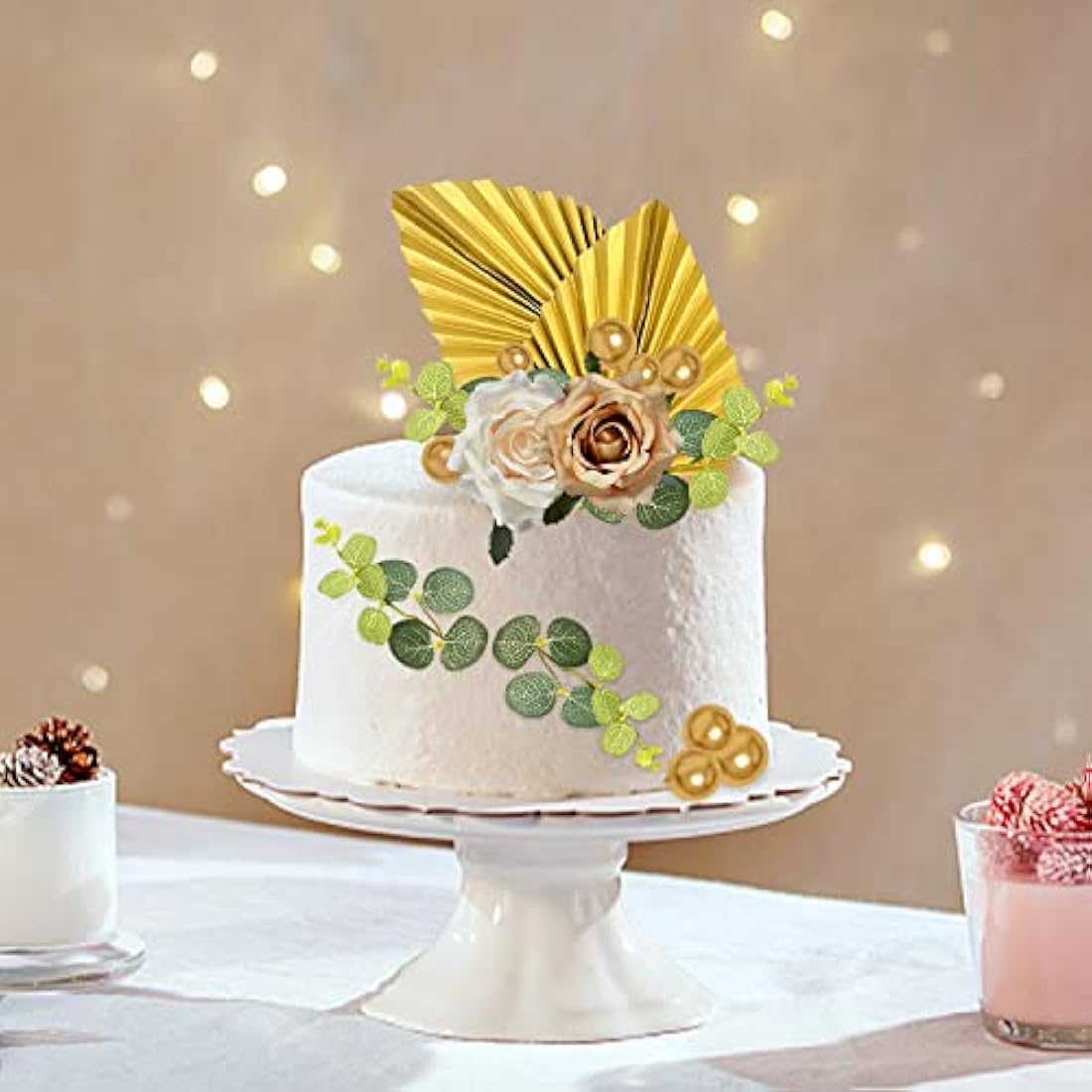 27pcs Rose Flower Cake Topper Set | Gold & Floral Decor