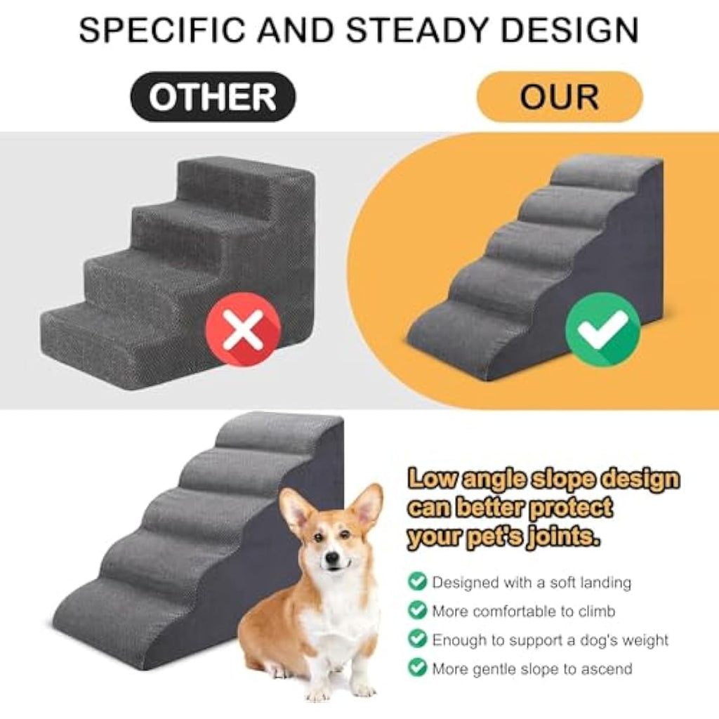 5-Step Foam Dog Stairs – Non-Slip High Density Pet Ramp