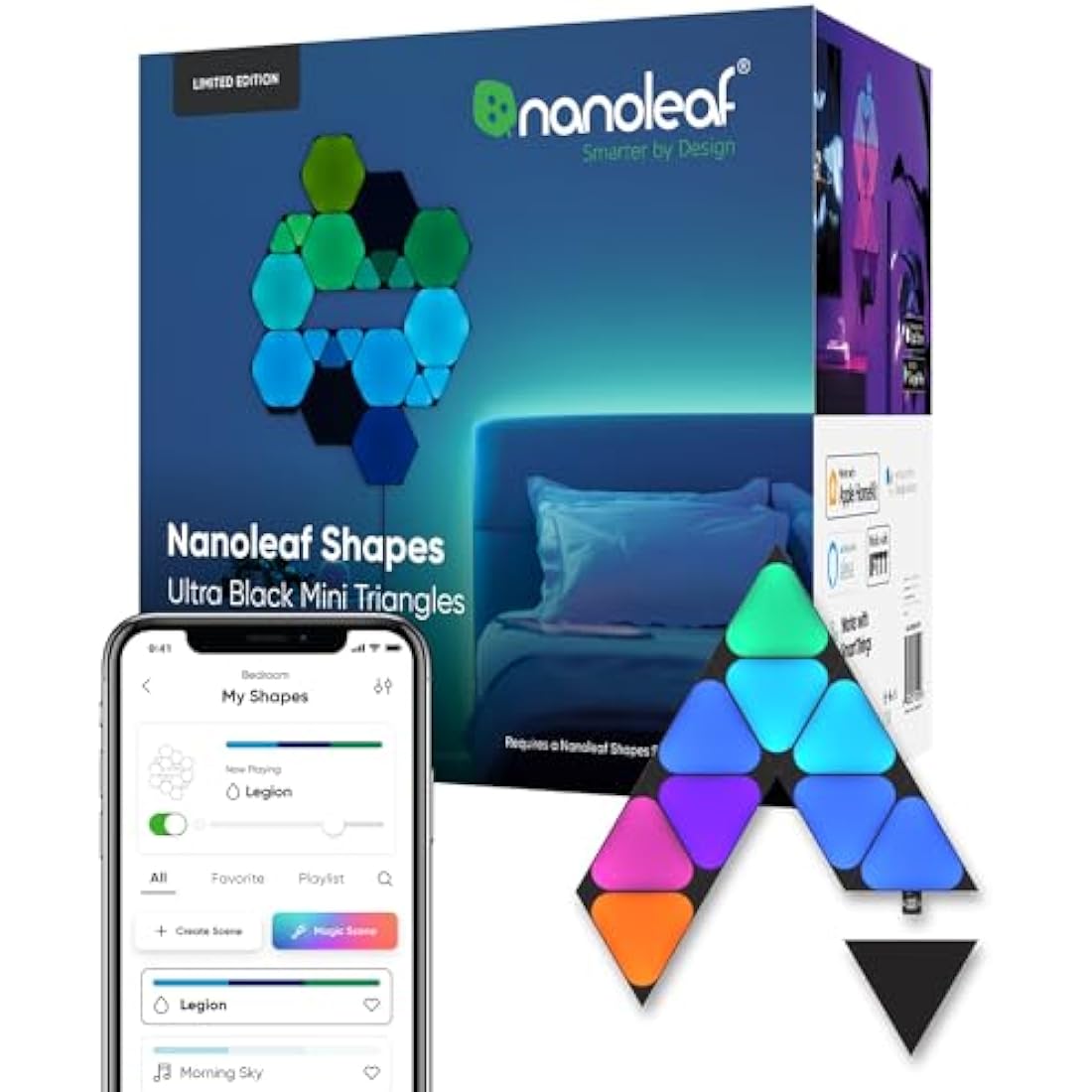 Nanoleaf Shapes Ultra Black Mini Triangles Expansion Pack | 10 LED Panels