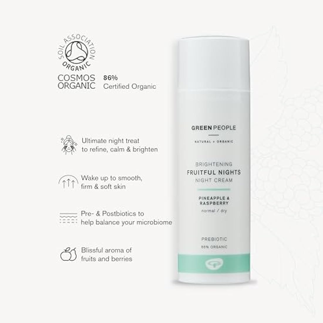 Green People Fruitful Nights Night Cream | Organic Rosehip & Prebiotics