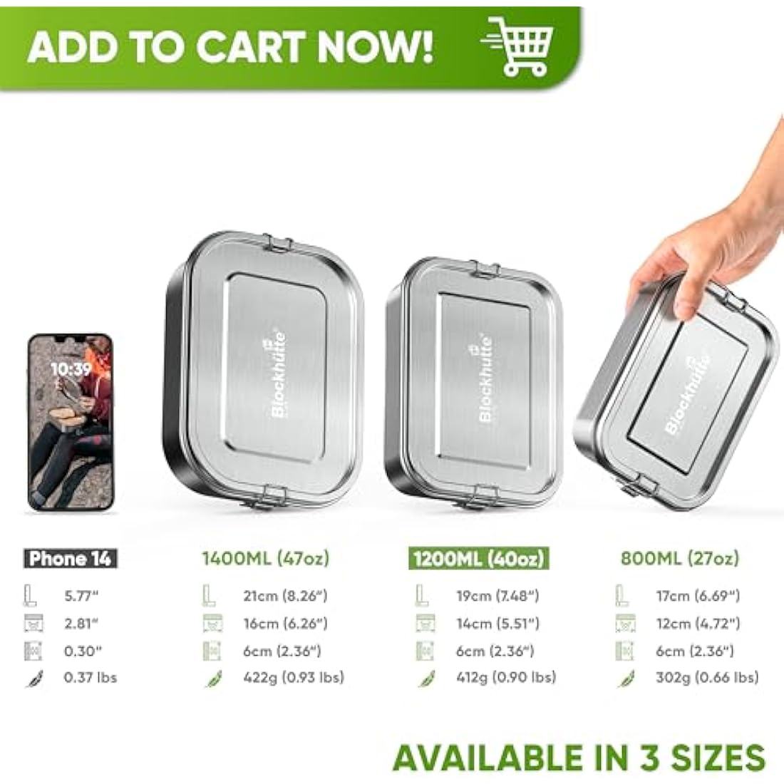 Blockhütte Stainless Steel Lunch Box – 1200ml Leakproof Bento Box