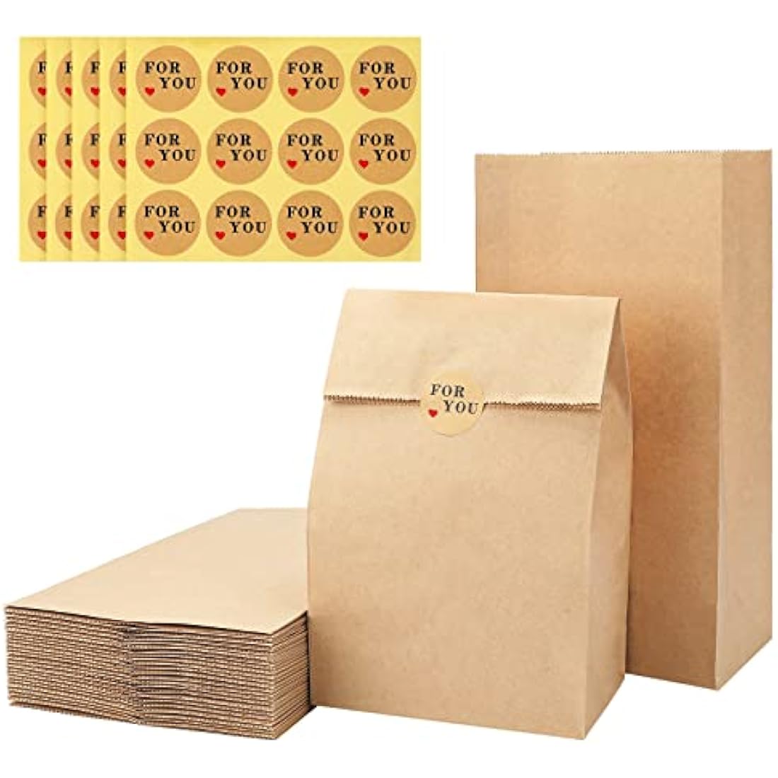 Brown Kraft Paper Bags with Stickers - 50 Pack 15.5x10x30cm