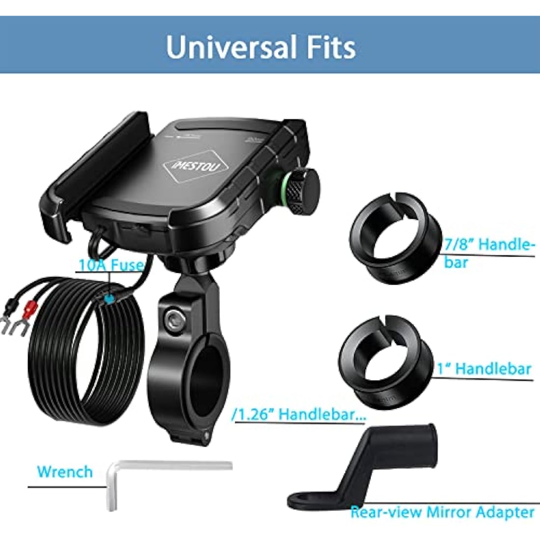 iMESTOU Aluminum Motorcycle Phone Mount with USB Charger | 4.0-6.8" Devices