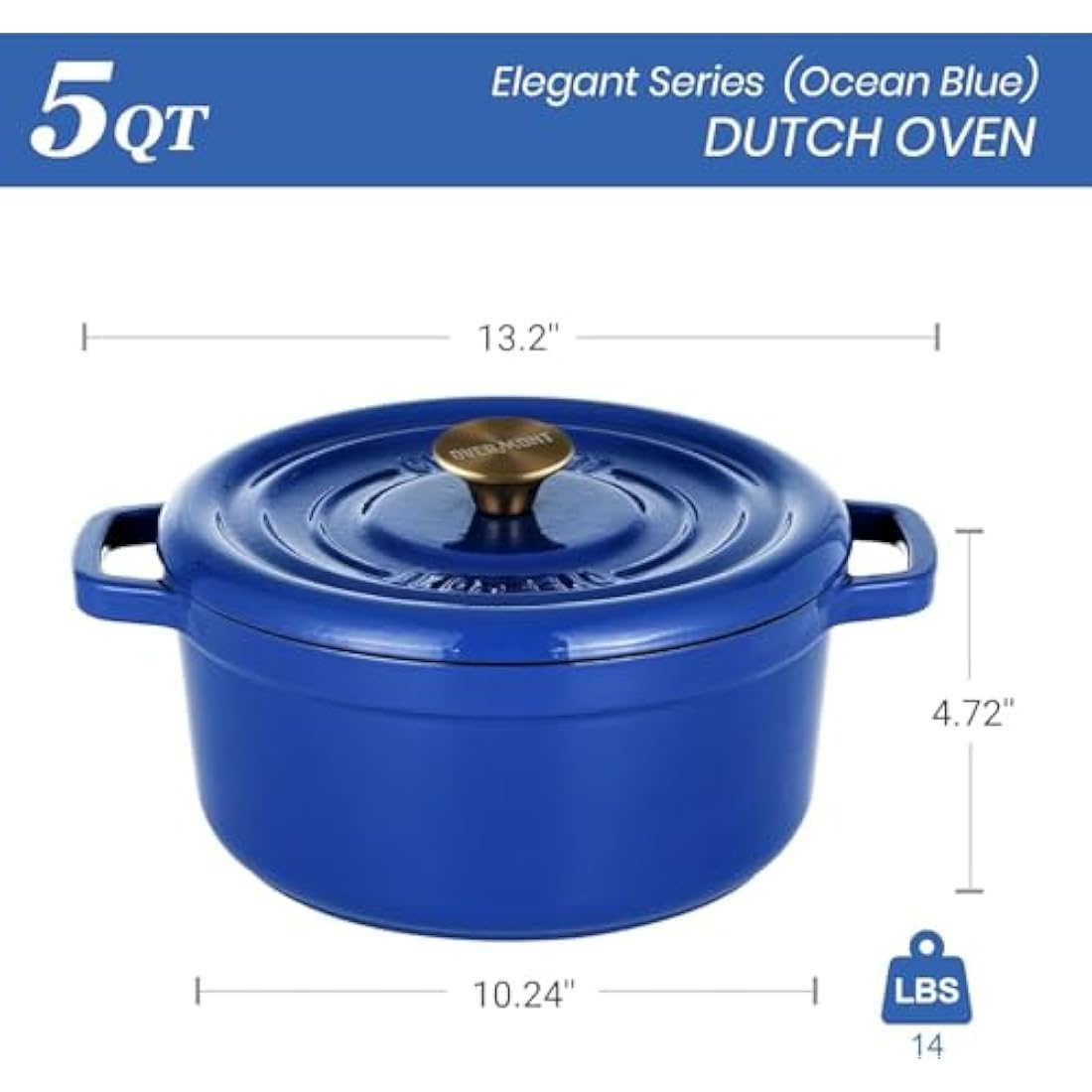 Overmont 5L Enameled Cast Iron Dutch Oven – 26cm Pot for Bread Baking