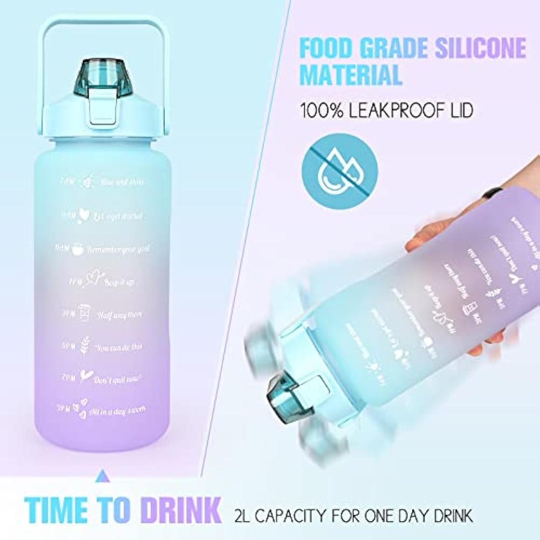 Jolof Store 2L Motivational Water Bottle | BPA Free Leakproof Sport Jug