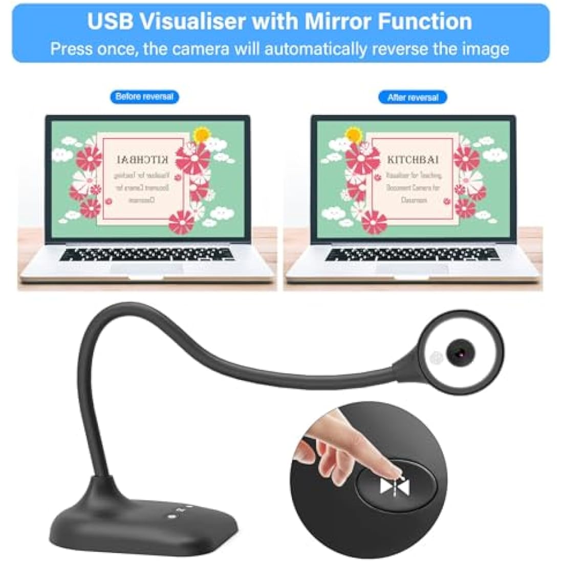 Kitchbai USB Document Camera – HD Visualiser with Auto Focus & LED Light