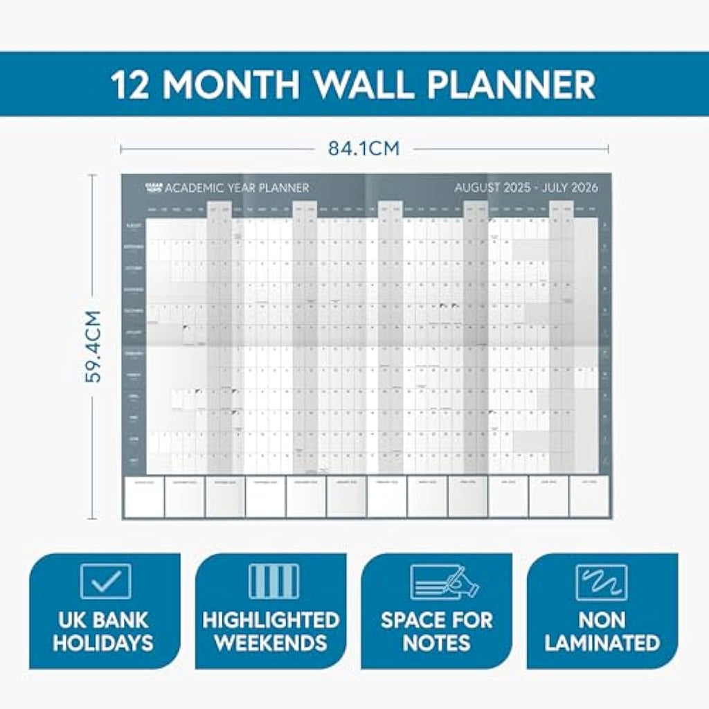 Clear Mind Concepts A1 Academic Wall Planner 2025-2026 | Monthly Organizer