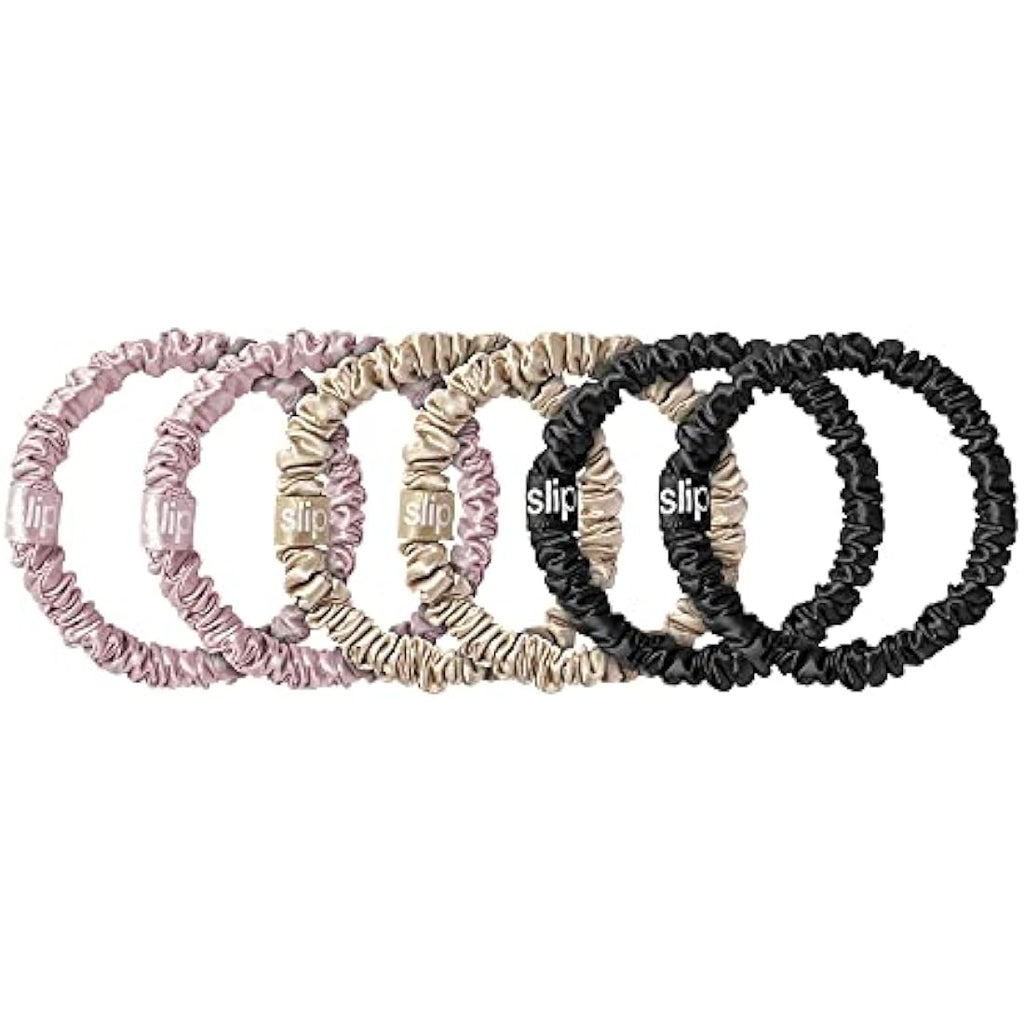 Slip 100% Pure Mulberry Silk Skinnie Scrunchies - 6 Pack Hair Ties