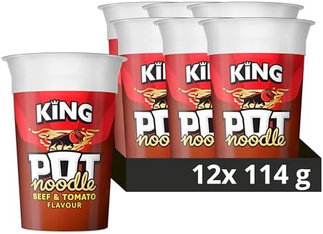 Pot Noodle King Pot Beef & Tomato Instant Vegetarian Noodles - 12 x 114g
