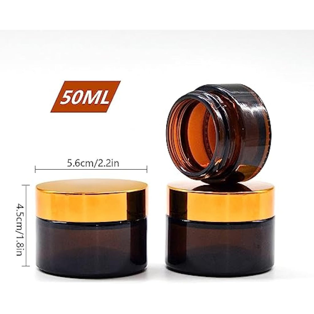 Jolof Store 6-Pack Amber Glass Jars - 50ml Refillable Cosmetic Pots
