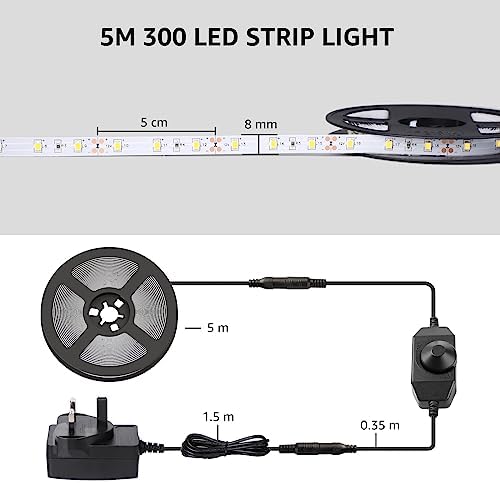 Lepro 5M White LED Strip Light | 6000K Dimmable Under Cabinet Lighting